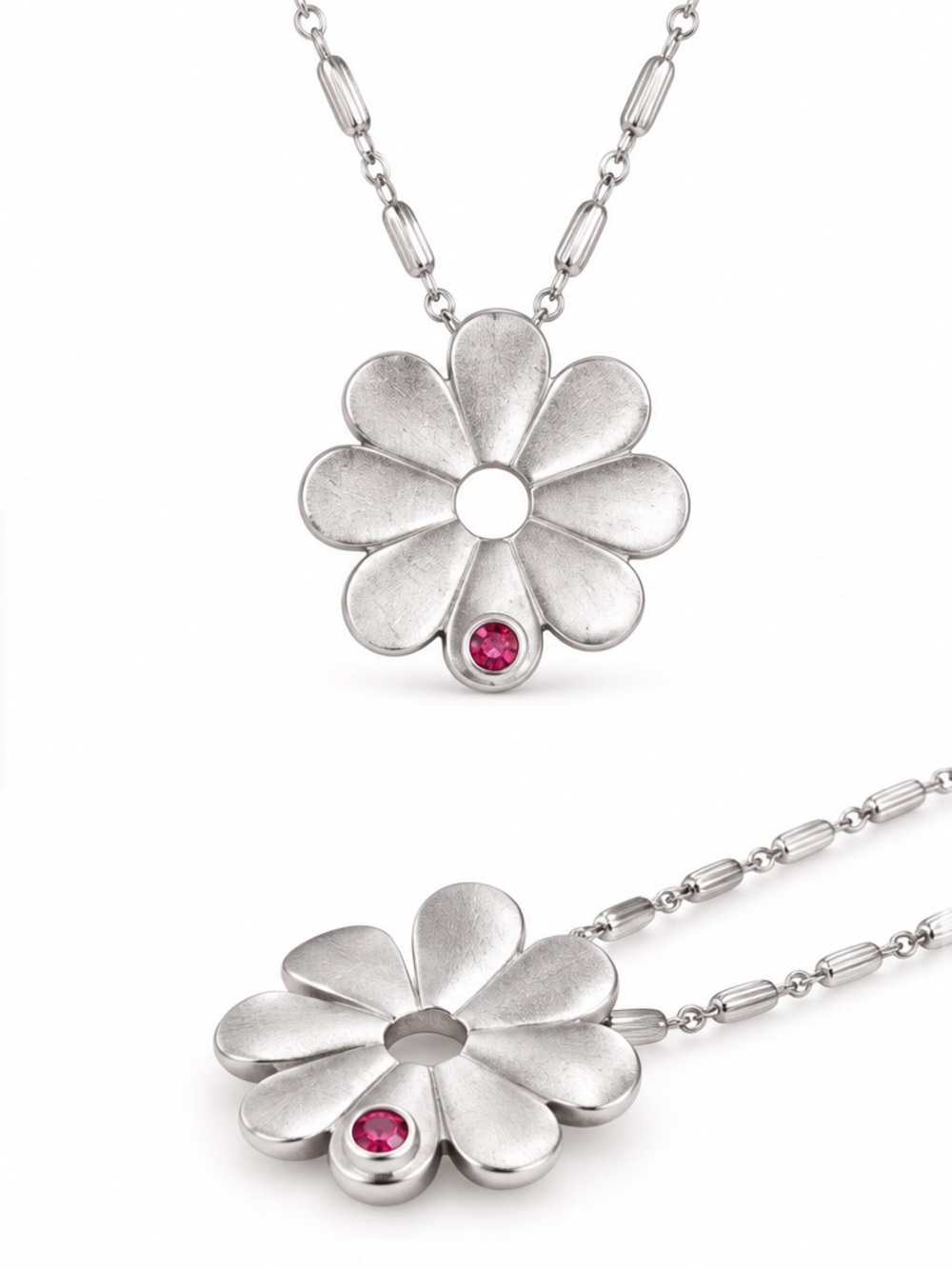 NEW - Handmade .925 Sterling Silver Daisy Necklace Pink Tourmaline 18” Chain